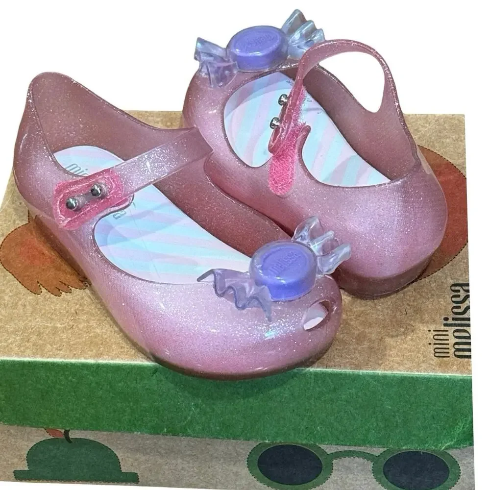 Mini Melissa Ultragirl Trick Pink Glitter Mary Jane Shoes Sz 7C Like New in Box